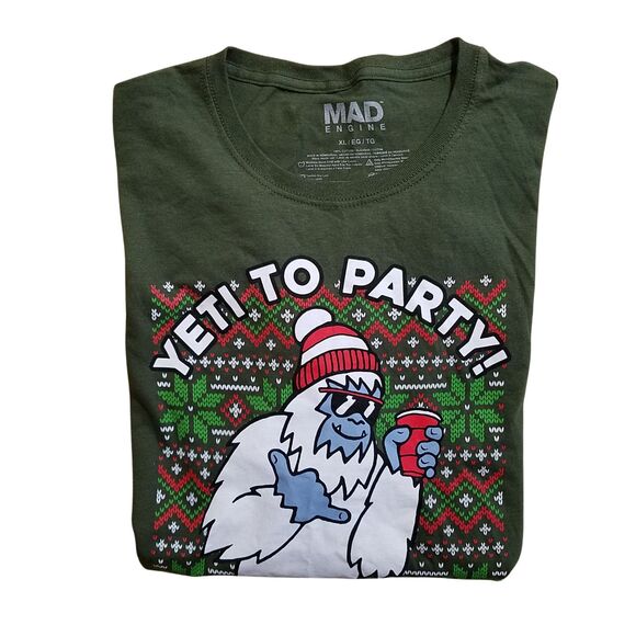 Mad Engine Yeti To Party T-Shirt Men’s Size XL Green Ugly Christmas Sweater - Picture 3 of 3